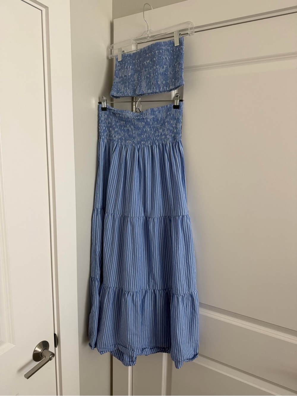 Faherty Blue Smocked Tiered Maxi Skirt and top
